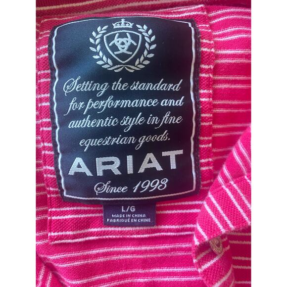 Women’s Ariat Pink Striped Sleeveless Polo Shirt Button Front Size Large - Picture 4 of 5